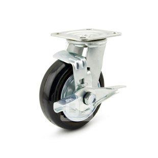 DS34 Series Cast Iron Core Rubber Tread Swivel With Side Lock Brake Caster