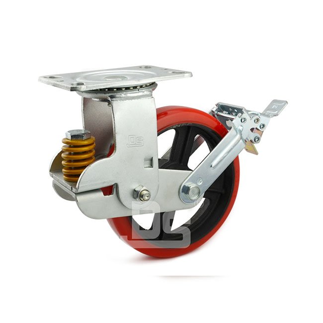 DS94 Series Iron Core PU Spring Shock Absorbing Swivel With Brake Caster 