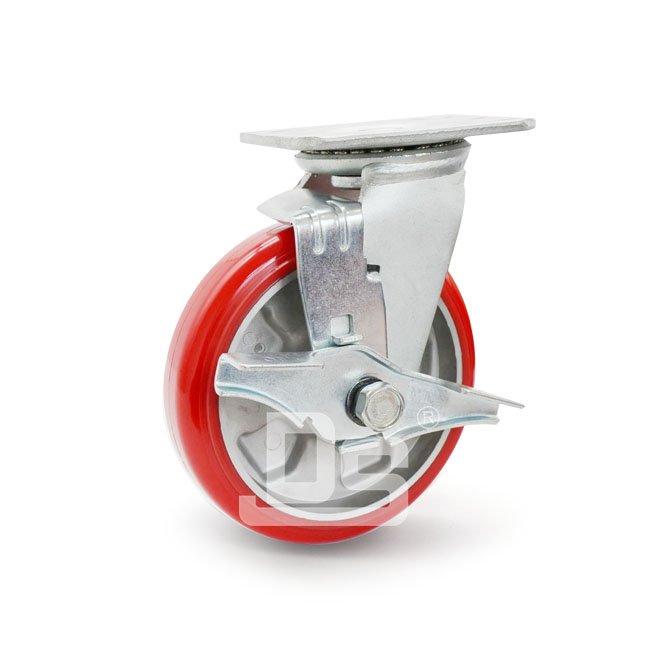 DS40 Series Aluminum Core Polyurethane Tread Swivel With Side Lock Brake Caster 