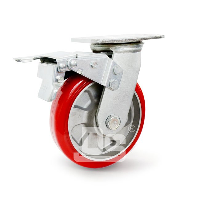 DS40 Series Aluminum Core Polyurethane Tread Swivel With Dual Lock Brake Caster 